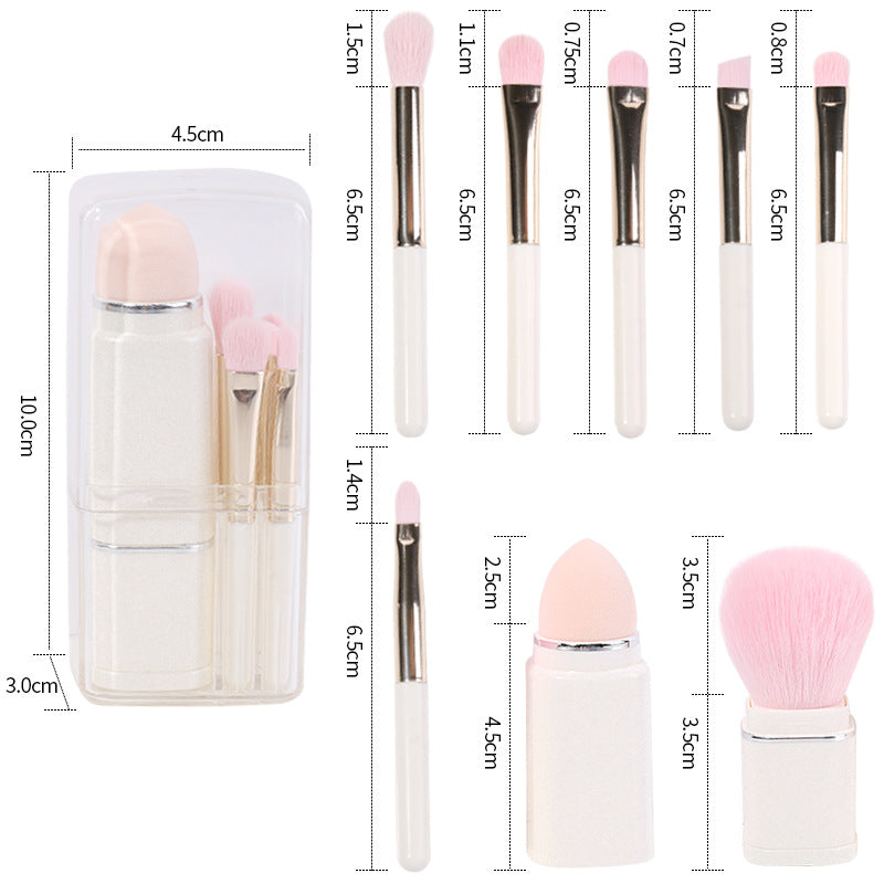 Lighgt Cyan Compact 8-in-1 Makeup Brush Set - Portable Travel Kit with Retractable Brushes and Case
