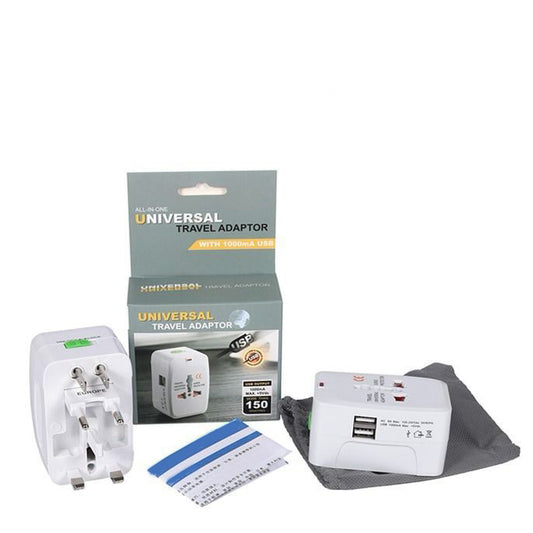 2-PCS White Universal Travel Adapter with 2 USB Ports All-in-One International Plug Converter for UK EU US AU International Australian Travel Essential