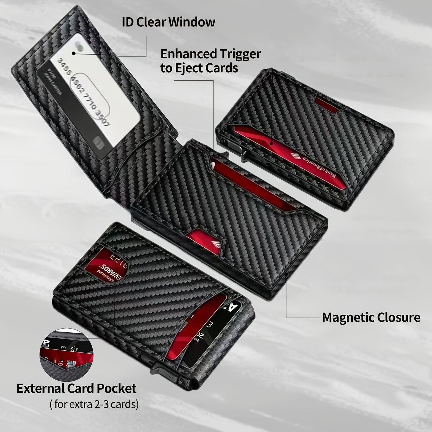 Carbon Fiber Slim Bifold Wallet for Men with RFID Blocking Pop-up Card Ejector and Magnetic Closure Minimalist Design for Australian Daily Use