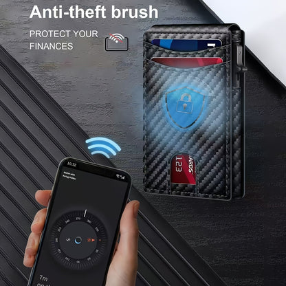 Carbon Fiber Slim Bifold Wallet for Men with RFID Blocking Pop-up Card Ejector and Magnetic Closure Minimalist Design for Australian Daily Use