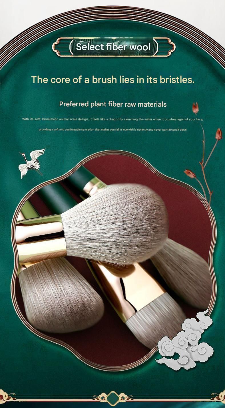 14-Piece Green Brush Storage BagSynthetic Fibre Makeup Brush Set - Soft Bristles, Long Handles
