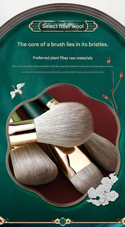 14-Piece Green Brush Storage BagSynthetic Fibre Makeup Brush Set - Soft Bristles, Long Handles