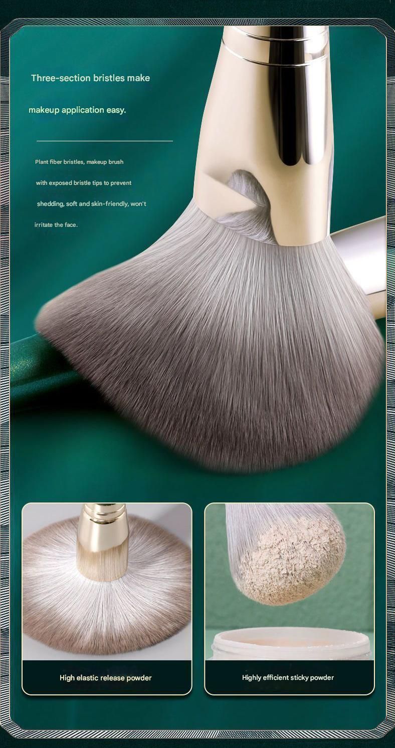 14-Piece Green Brush Storage BagSynthetic Fibre Makeup Brush Set - Soft Bristles, Long Handles