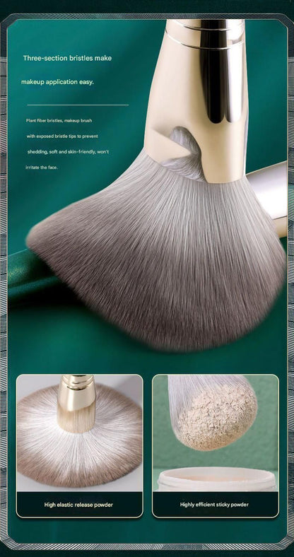 14-Piece Green Brush Storage BagSynthetic Fibre Makeup Brush Set - Soft Bristles, Long Handles