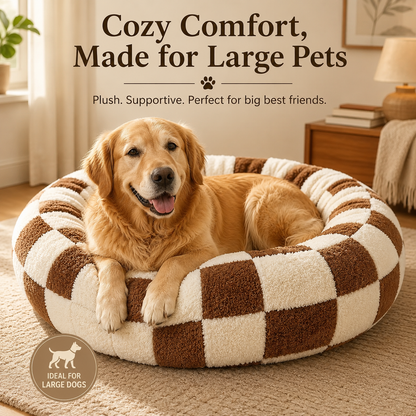 Medium Large Pet Donut Bed – Coffee Plaid