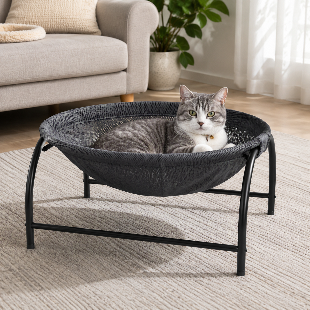 Dark Grey Elevated Cat Hammock Bed – 45 × 42 × 23cm