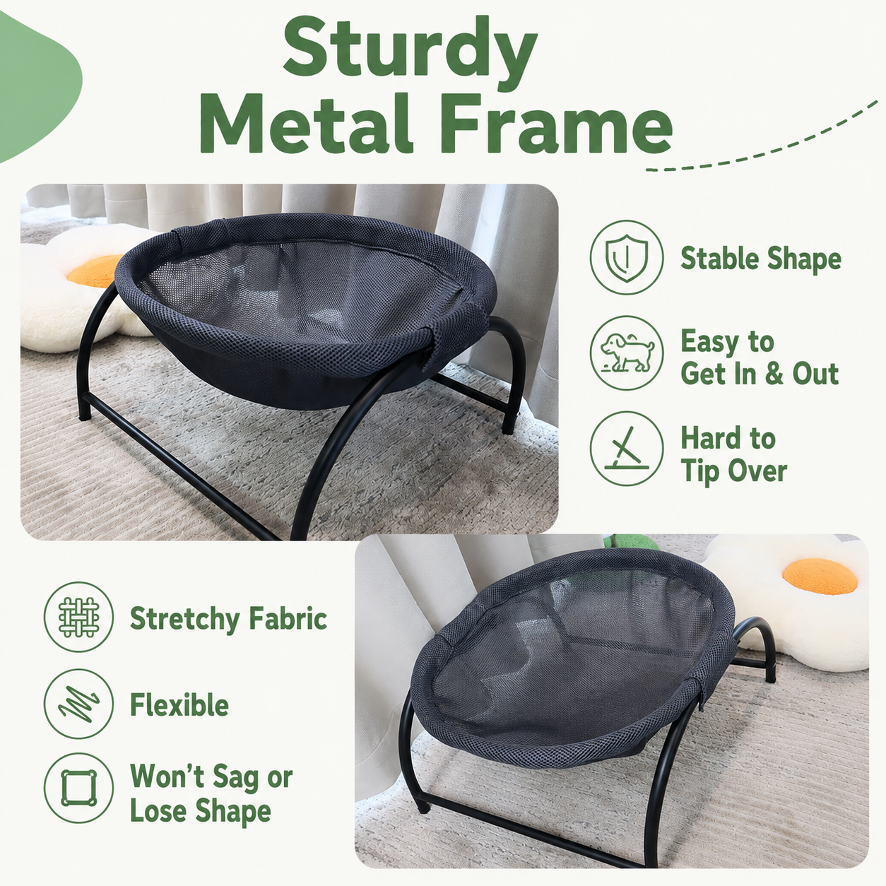 Dark Grey Elevated Cat Hammock Bed – 45 × 42 × 23cm