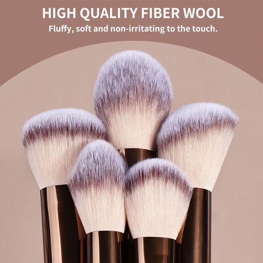 13-Piece Makeup Brush Set with Storage Pouch – Brown & Chrome
