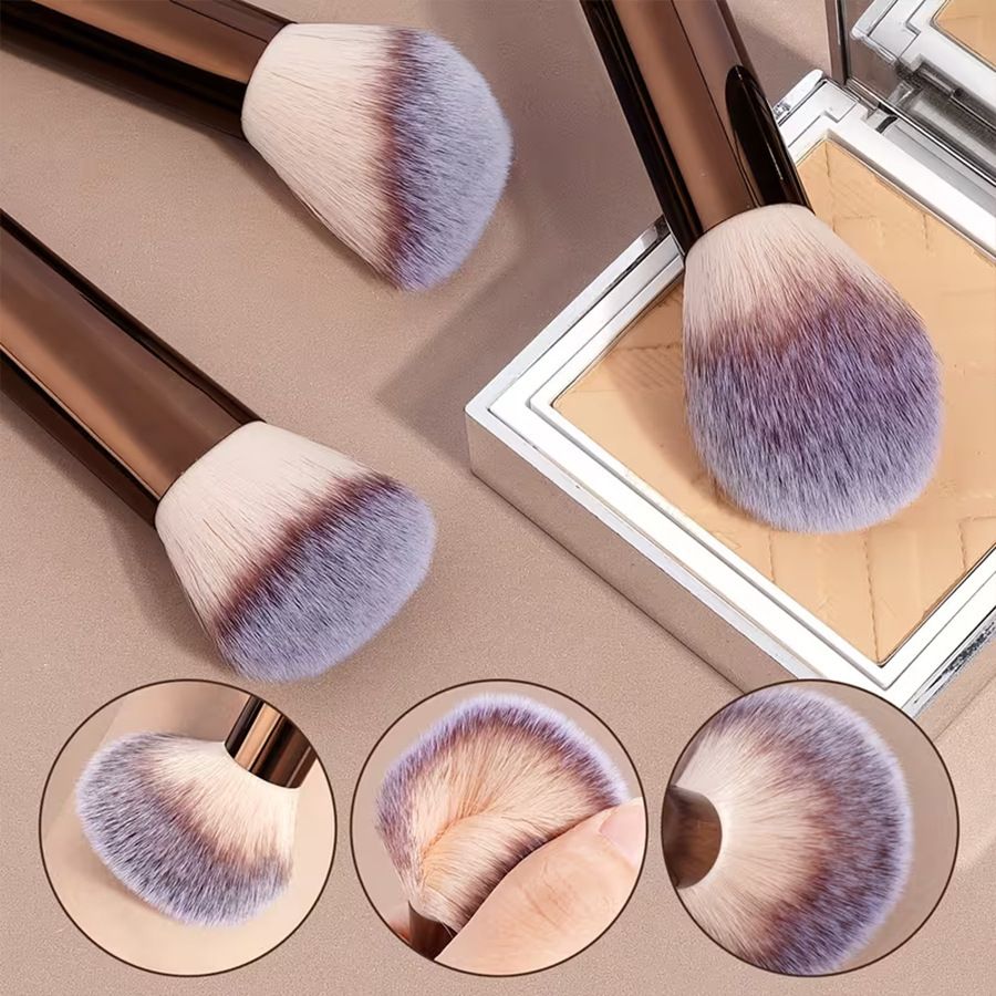 13-Piece Makeup Brush Set with Storage Pouch – Brown & Chrome