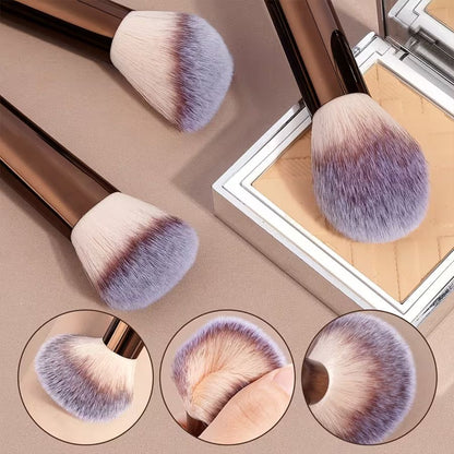 13-Piece Makeup Brush Set with Storage Pouch – Brown & Chrome