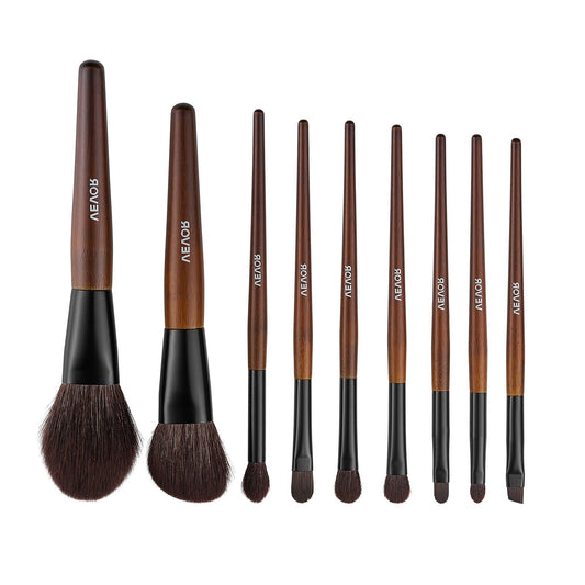 VEVOR 9-Piece Makeup Brush Set for Foundation Blending Eyeshadow, Professional Makeup Brush Kit with Soft Natural Wool & Vegan Synthetic Bristles, Ergonomic Wood Handle, Travel-Friendly Storage Bag