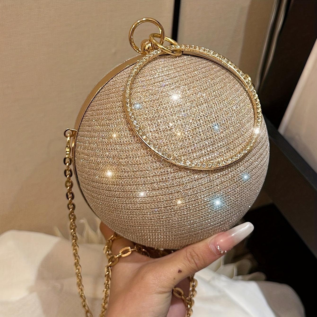 A Classic Evening Handbag  Featuring a Small And Shiny Round Design