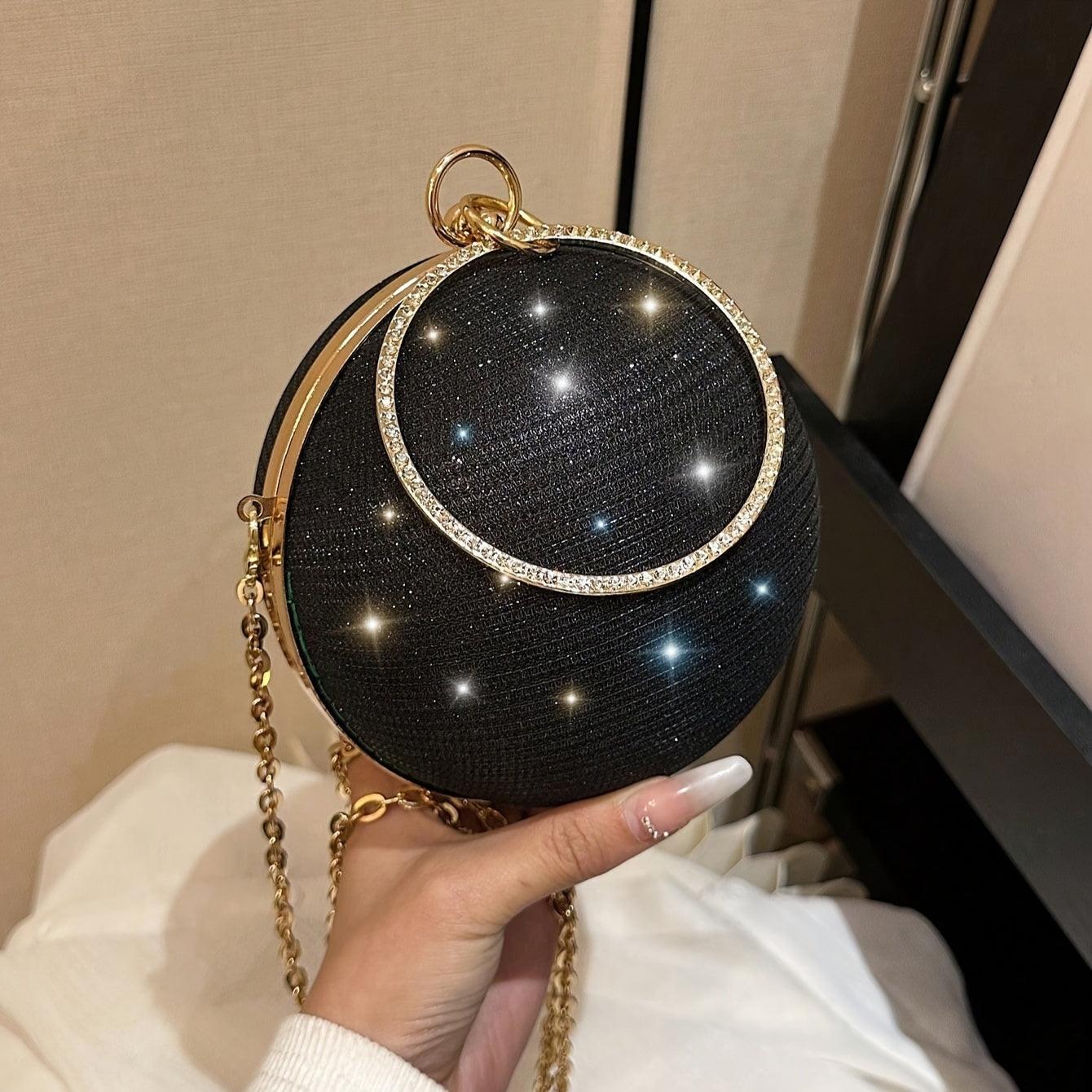 A Classic Evening Handbag  Featuring a Small And Shiny Round Design