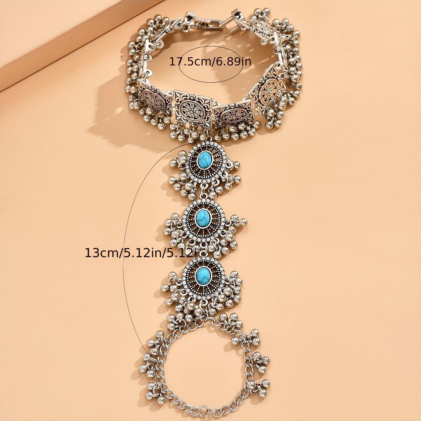 A Minimalist Indian - Style Bohemian Finger Bracelet Resembling Turquoise