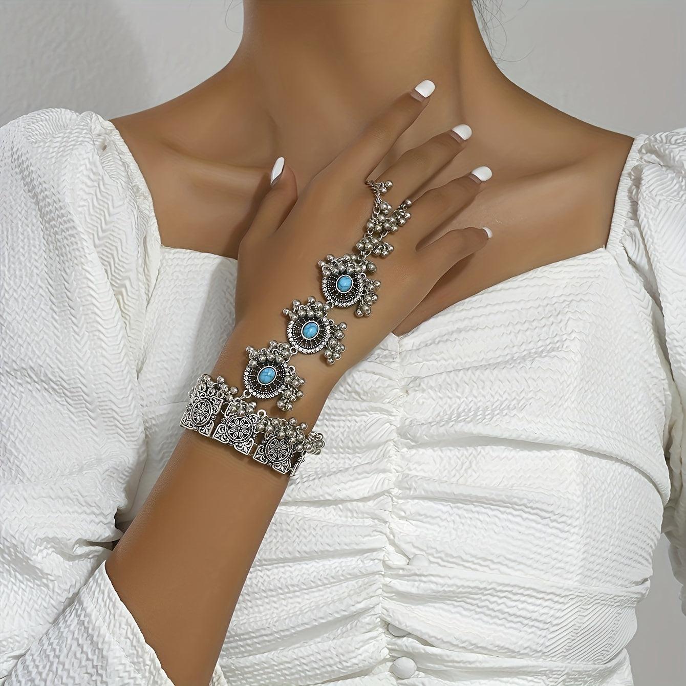 A Minimalist Indian - Style Bohemian Finger Bracelet Resembling Turquoise