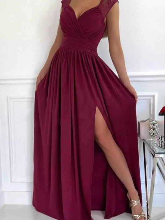 High Slit Lace Detail Maxi Dress