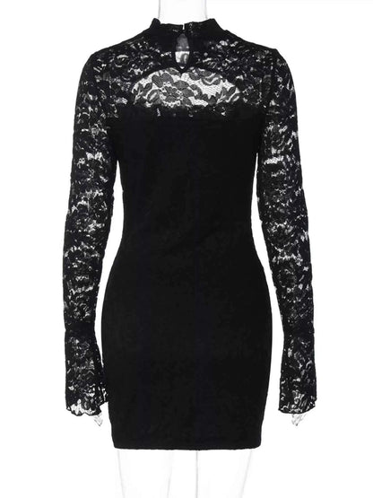 Lace Cut-out Long Sleeve Mini Dress