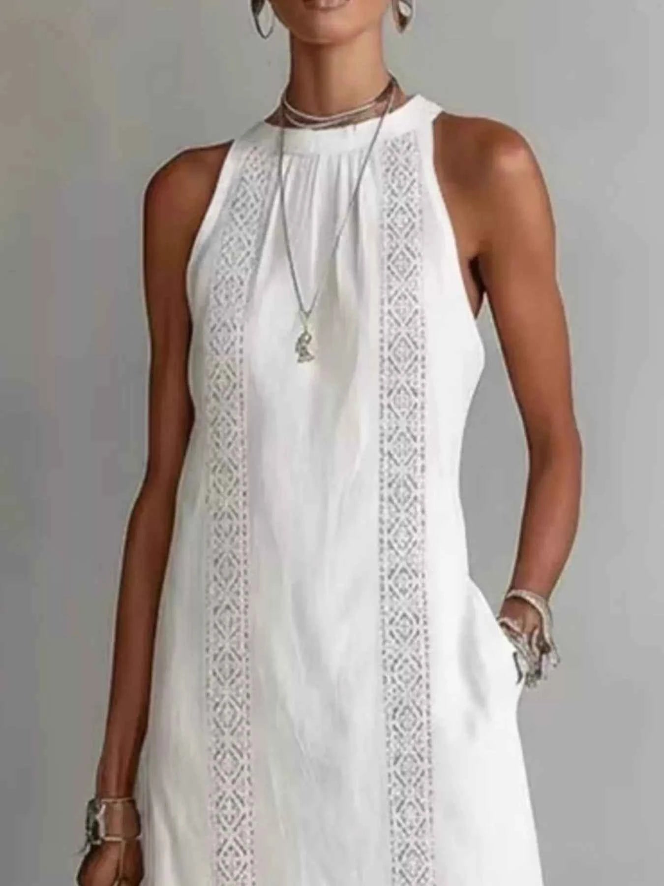Full Size Sleeveless Lace Trim Midi Dress Plus Size