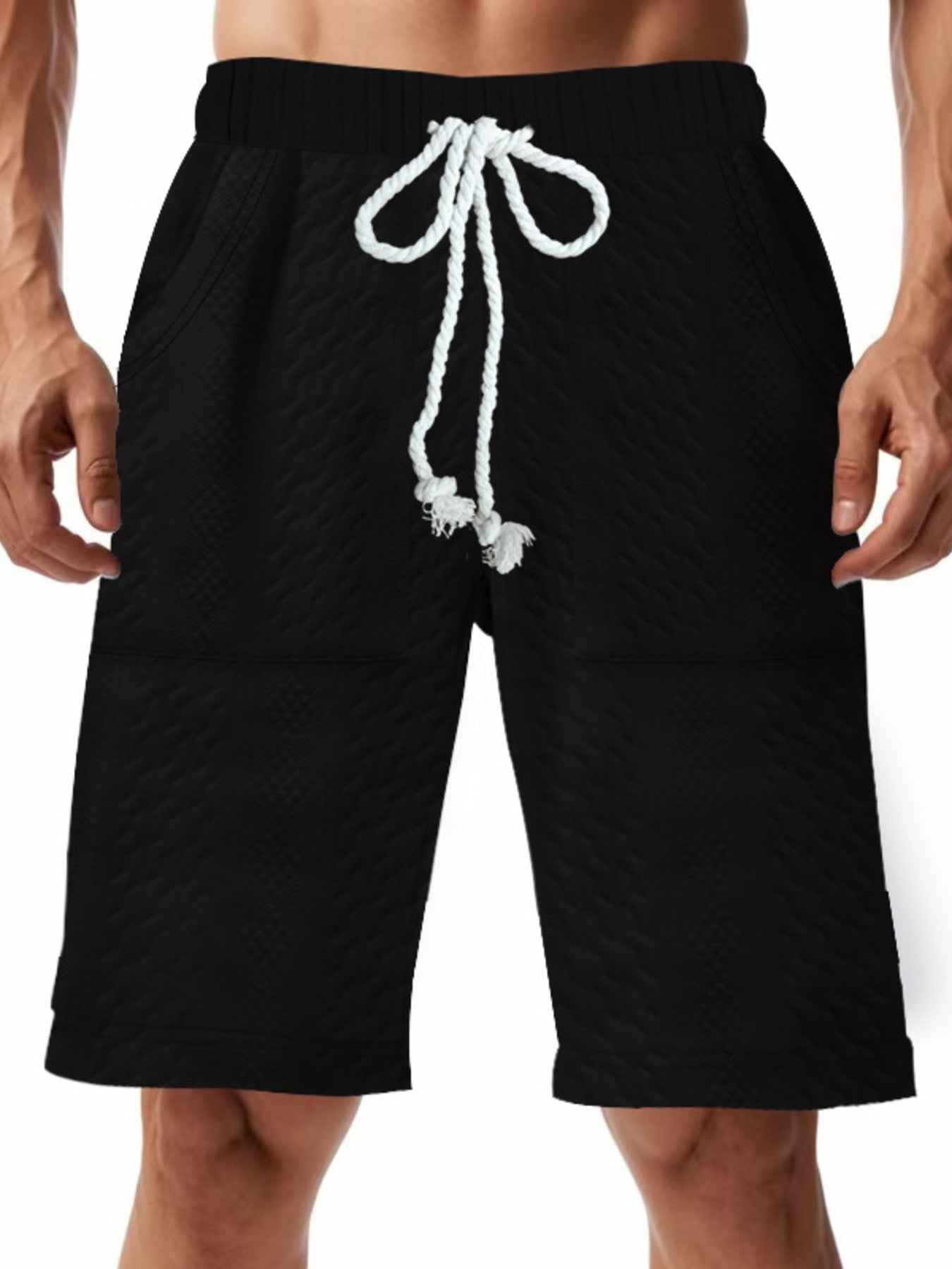 Men's Full Size Texture Drawstring Shorts Plus Size