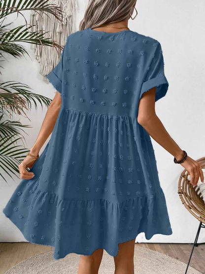 Swiss Dot V-Neck Tiered Mini Dress