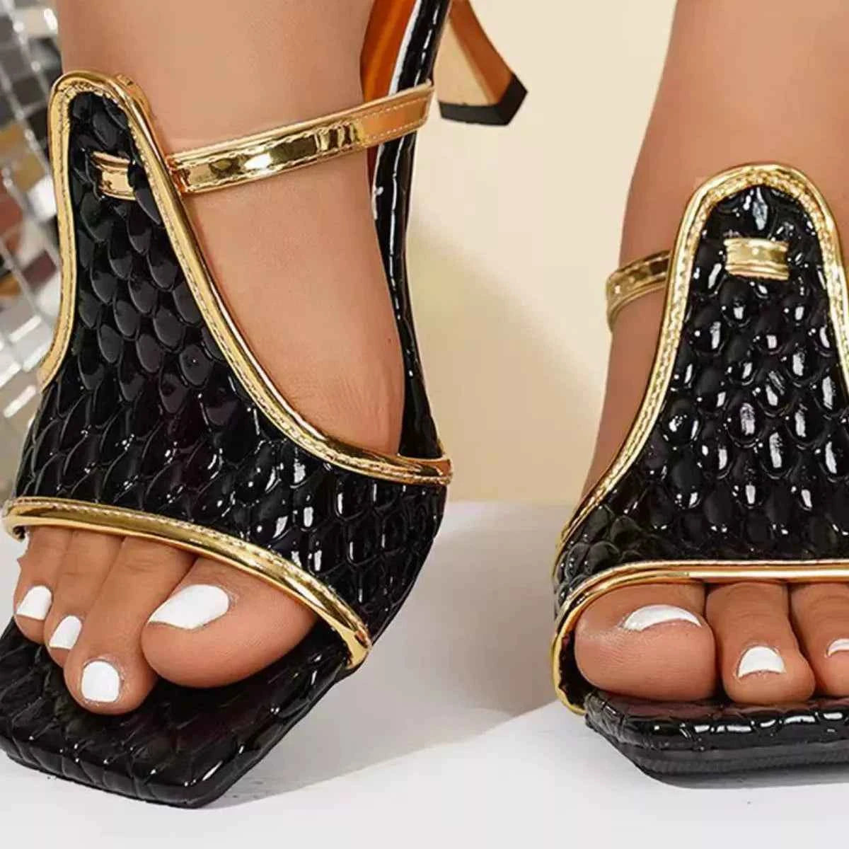 Open Toe Flare Heels Sandals