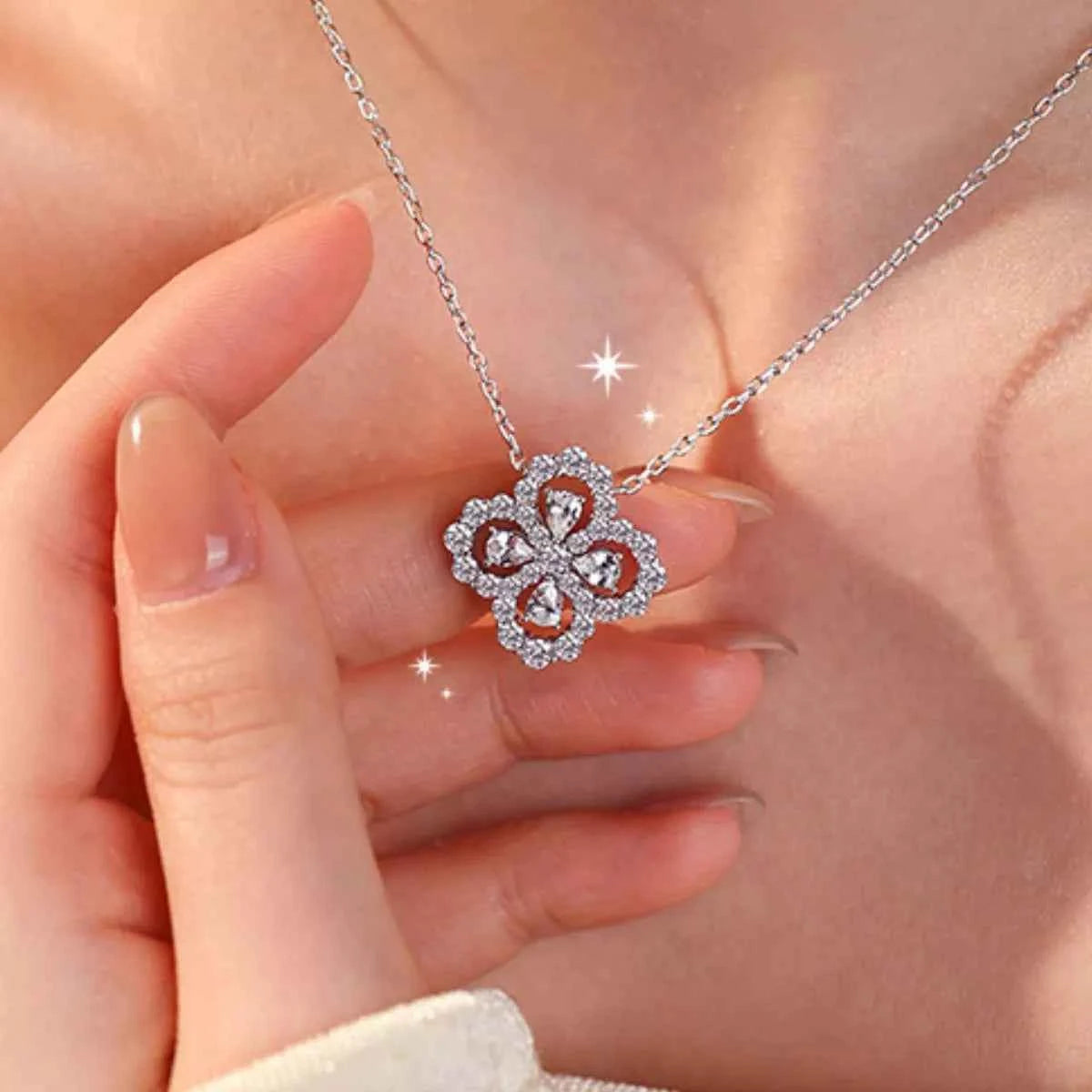 Moissanite 925 Sterling Silver Clover Pendant Necklace