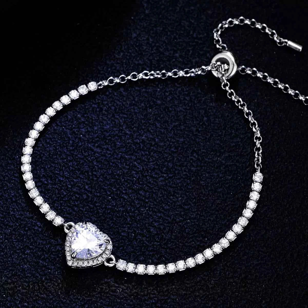2 Carat 925 Sterling Silver Moissanite Chain Heart Bracelet