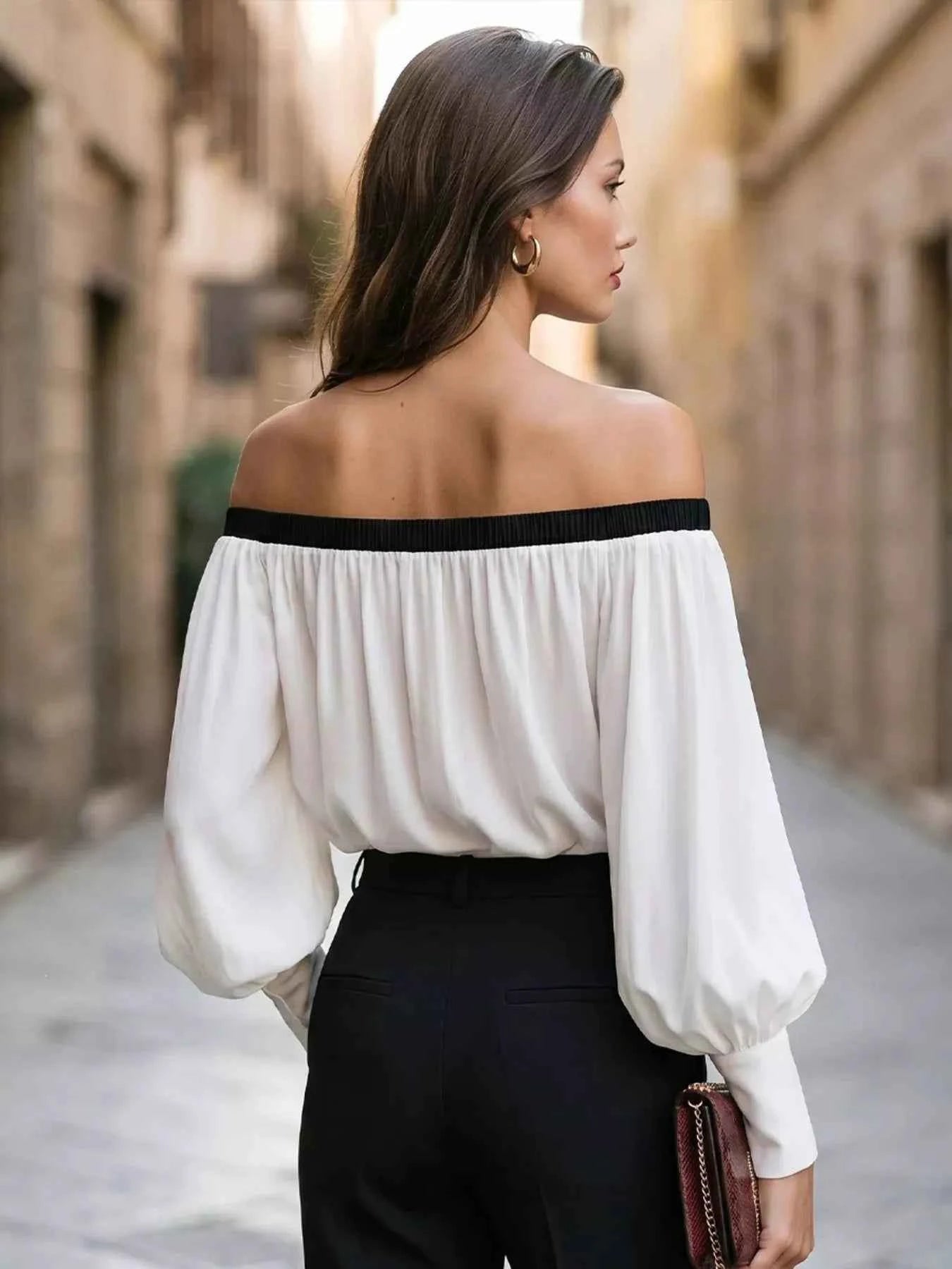 Off-Shoulder Lantern Sleeve Blouse
