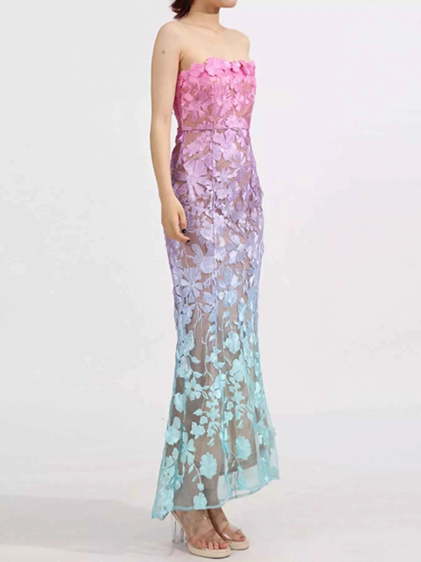 Floral Embroidered Tube Maxi Dress