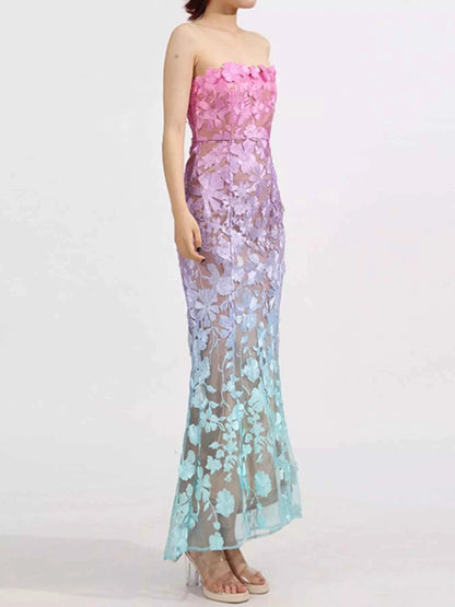 Floral Embroidered Tube Maxi Dress