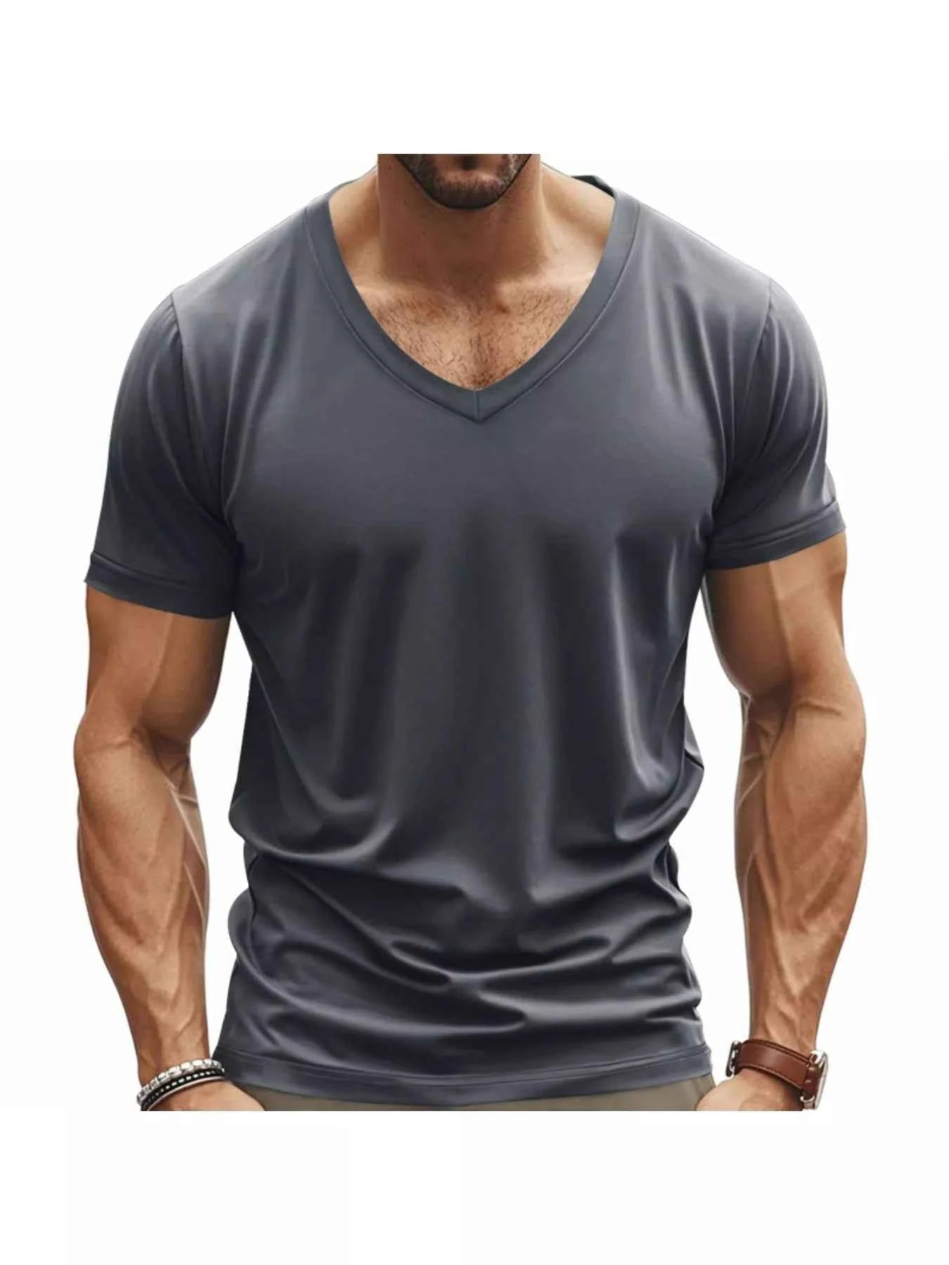 Men's Full Size Slim Fit V-Neck Basic T-Shirt Plus Size
