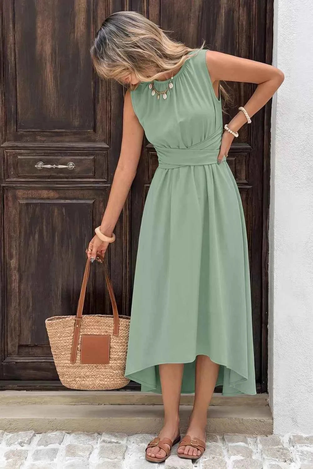 Sleeveless High-Low Hem A-Line Dress