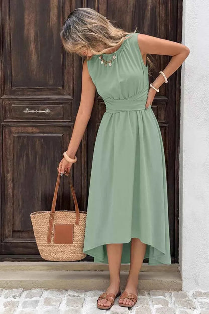 Sleeveless High-Low Hem A-Line Dress