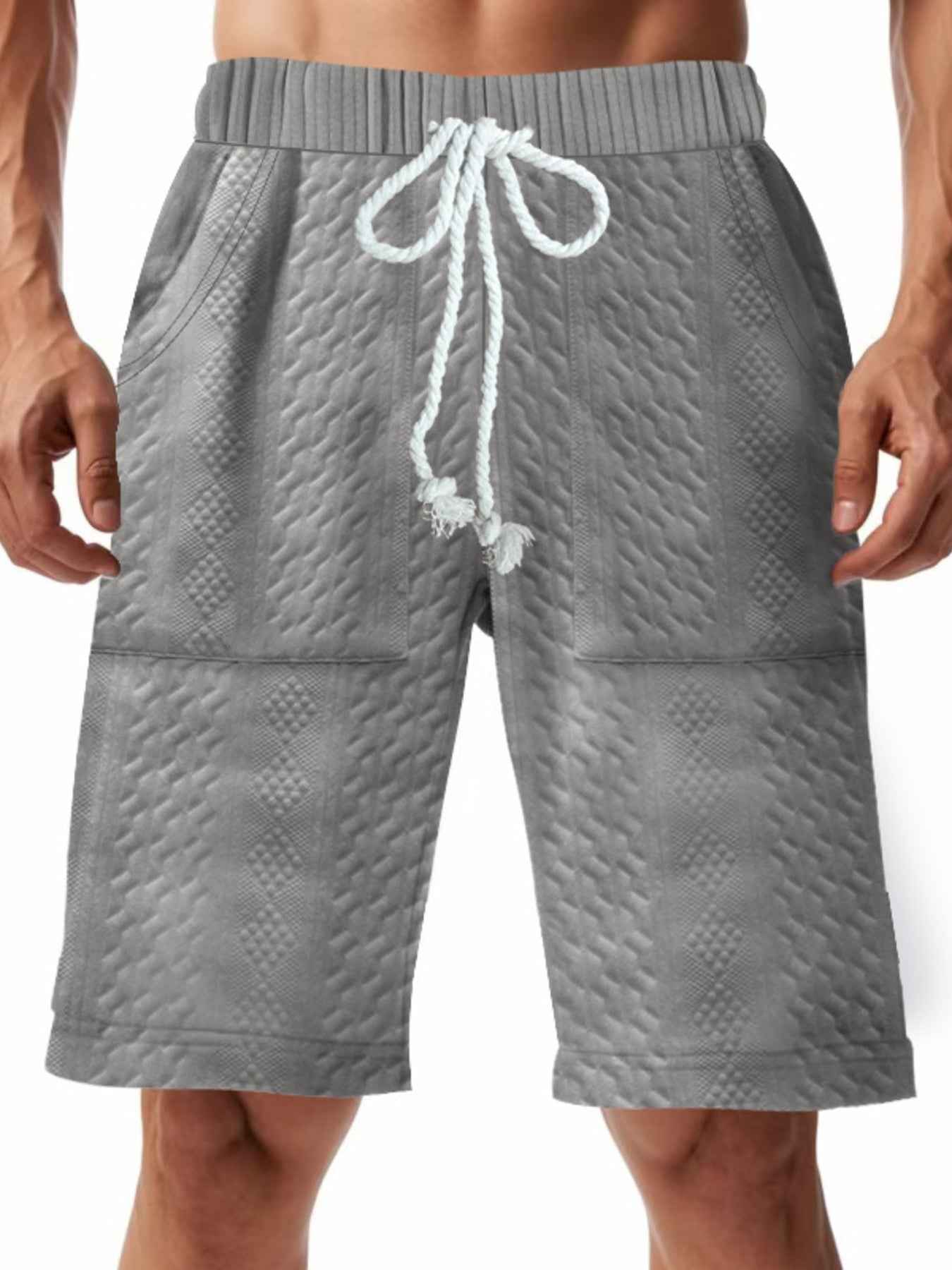 Men's Full Size Texture Drawstring Shorts Plus Size