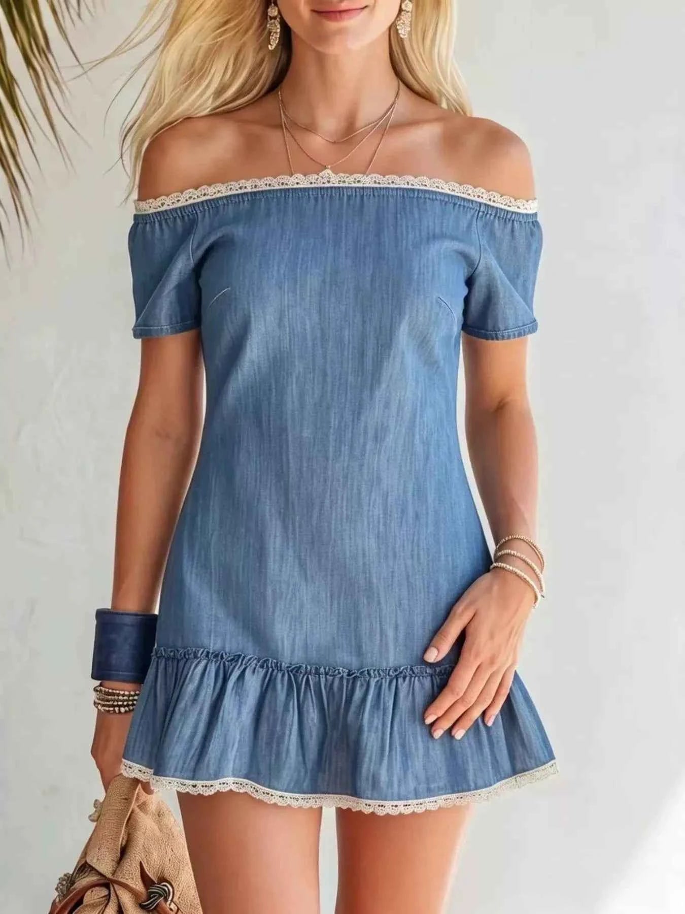 Lace Detail Off Shoulder Mini Dress