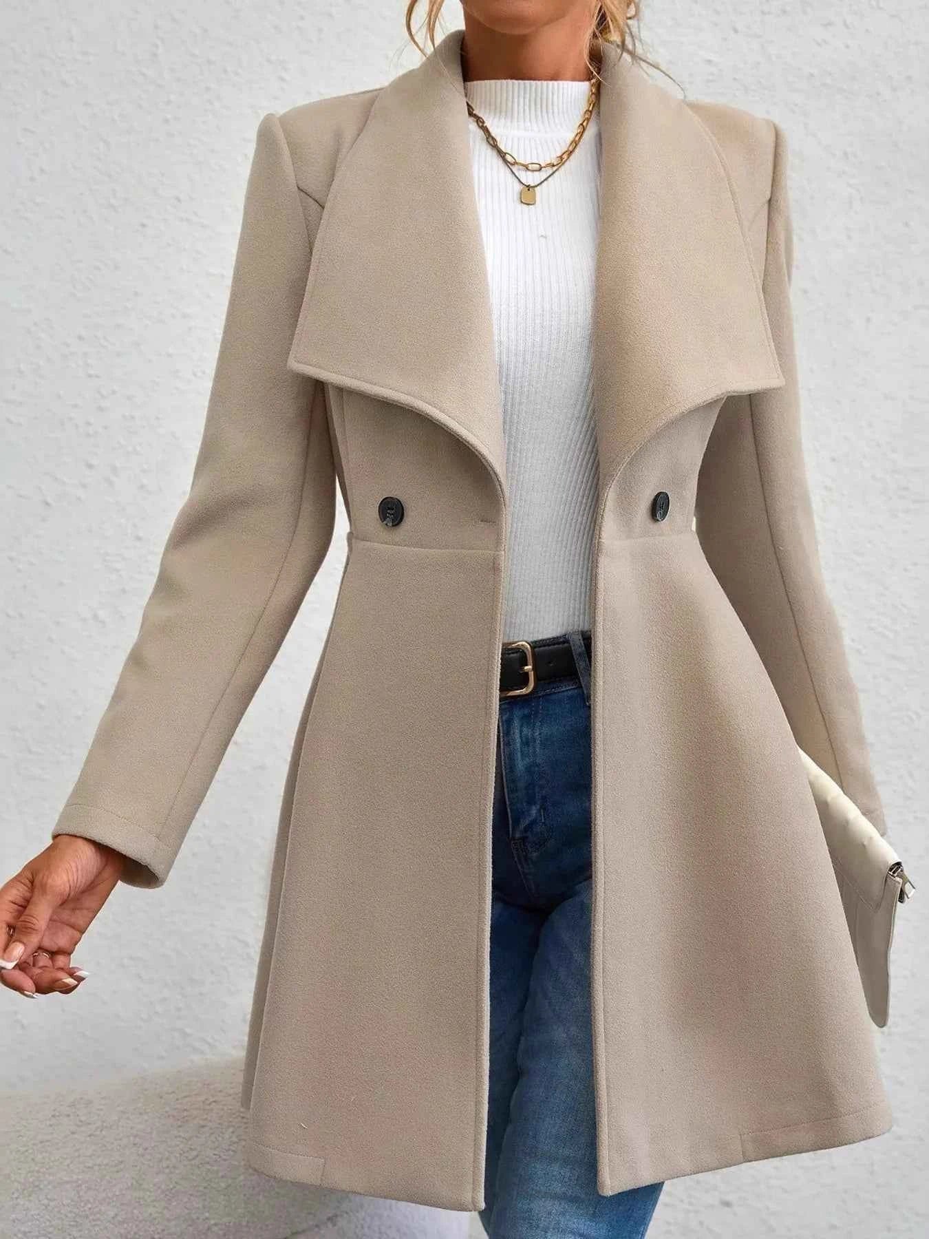 Double-Breasted Wool Blend Coat