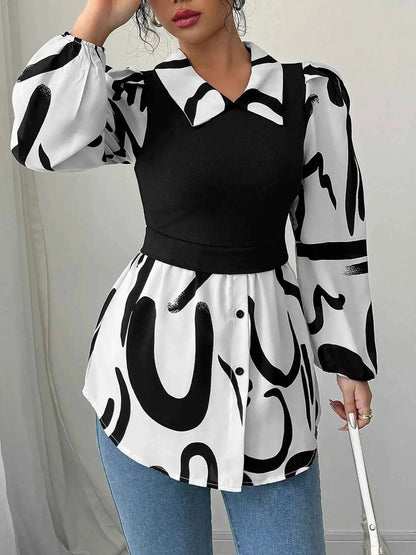 Abstract Print Long Sleeve Blouse