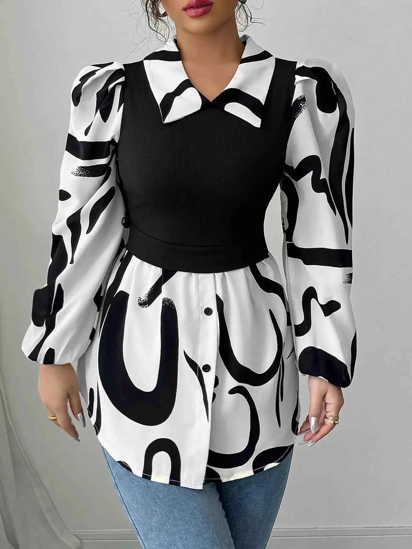 Abstract Print Long Sleeve Blouse