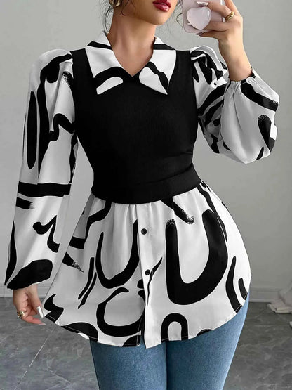 Abstract Print Long Sleeve Blouse