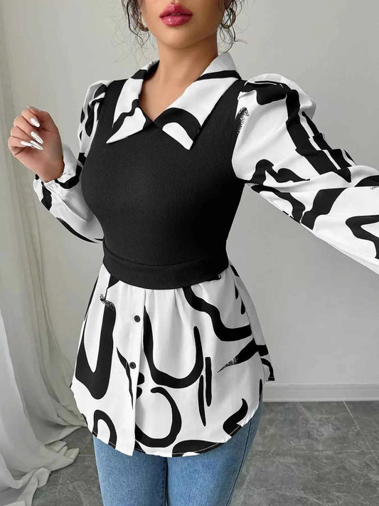 Abstract Print Long Sleeve Blouse