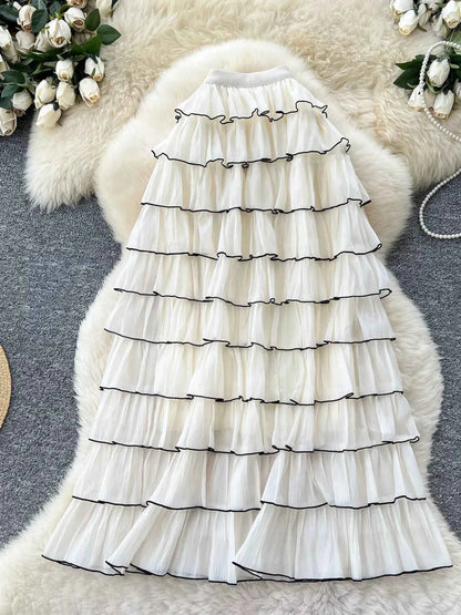 Ruffled Contrast Trim Skirt