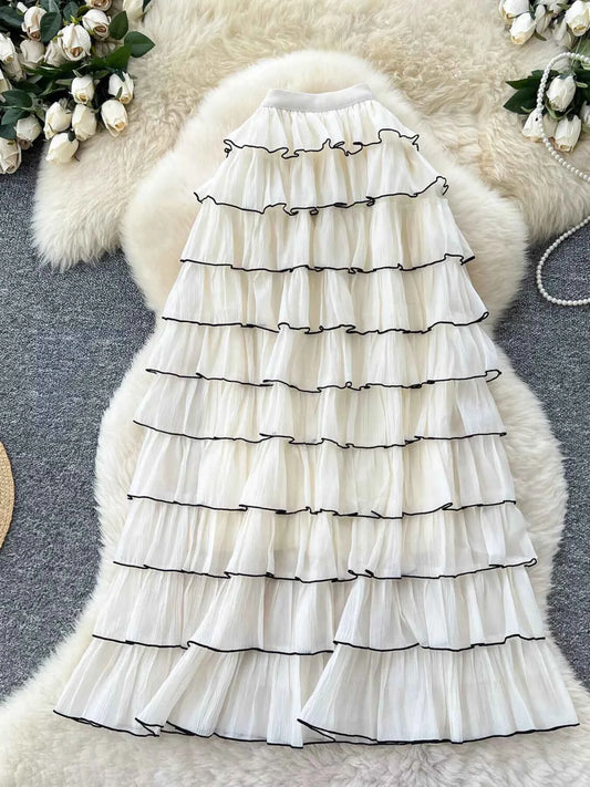 Ruffled Contrast Trim Skirt