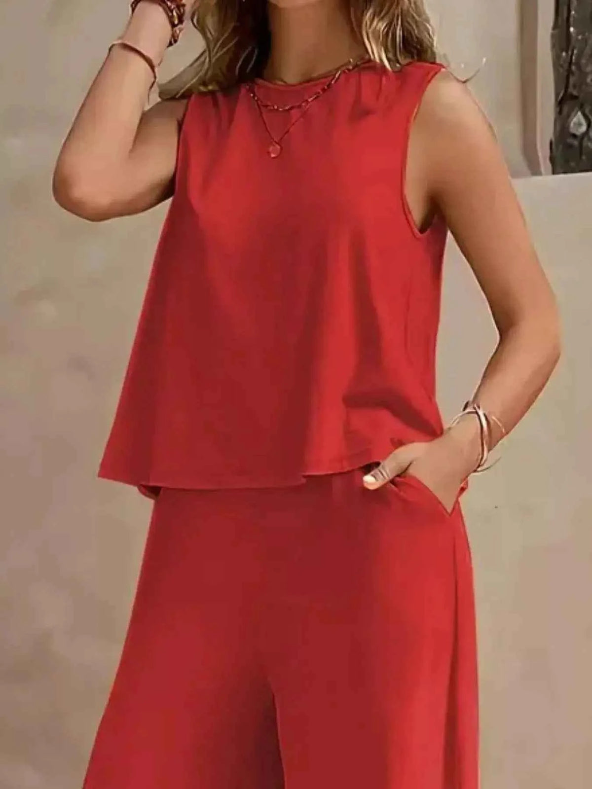 Sleeveless Top and Wide Leg Pants Set