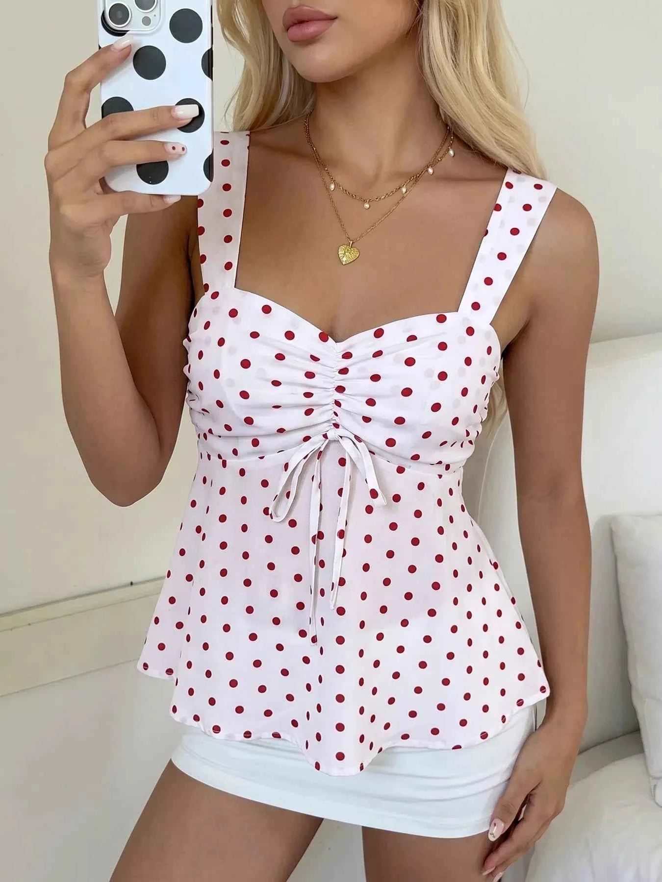 Polka Dot Ruched Cami