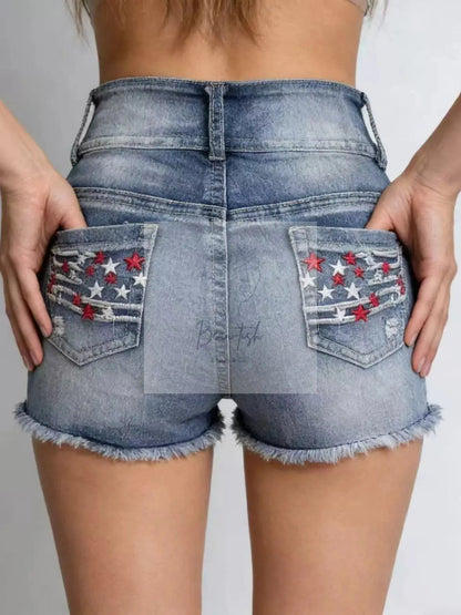 American Flag Distressed Denim Shorts