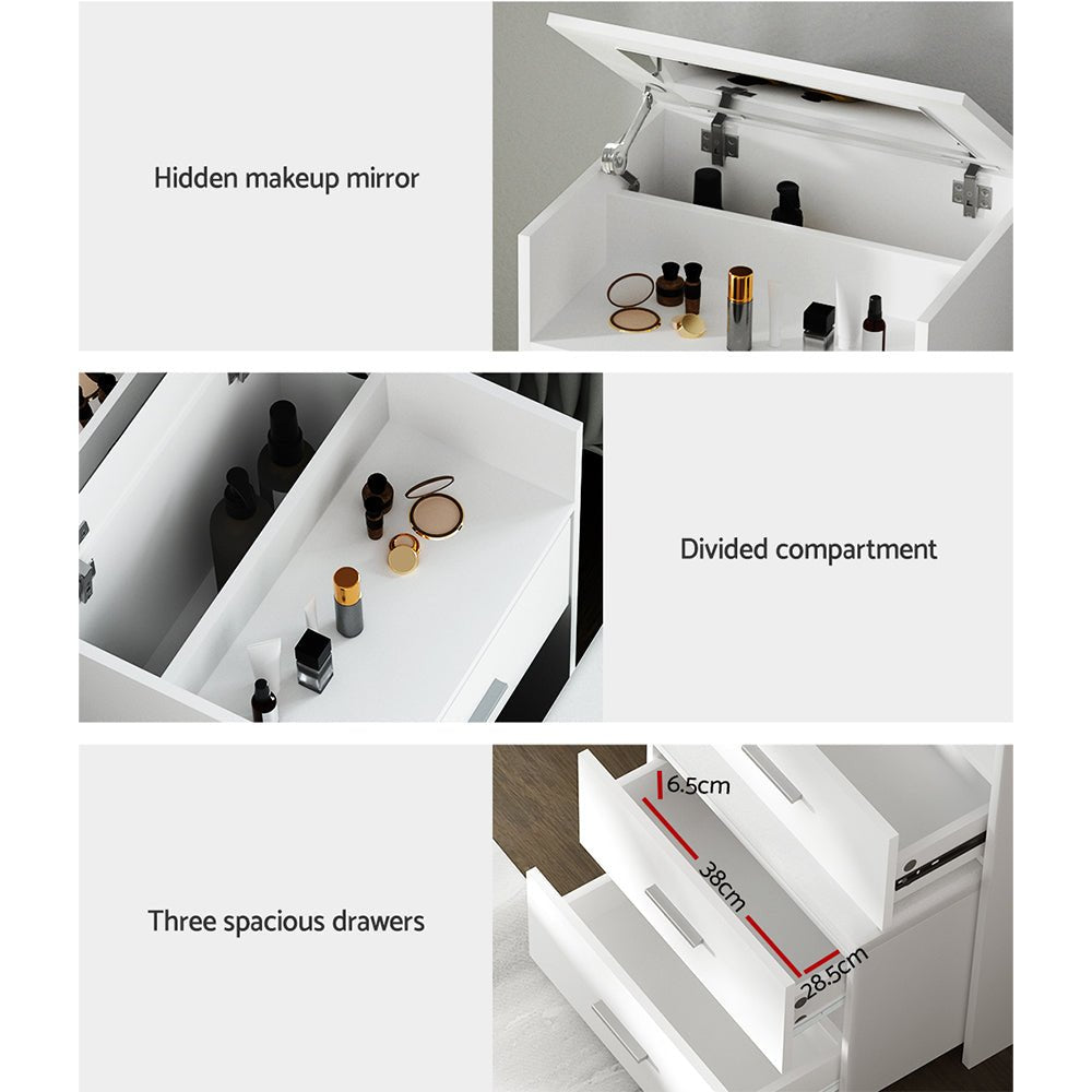 Artiss 2-in-1 Dressing Table Stool Set & Bedside Table – White