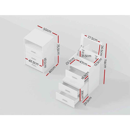 Artiss 2-in-1 Dressing Table Stool Set & Bedside Table – White