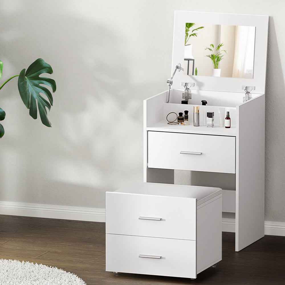 Artiss 2-in-1 Dressing Table Stool Set & Bedside Table – White