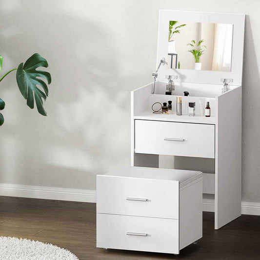 Artiss 2-in-1 Dressing Table Stool Set & Bedside Table – White