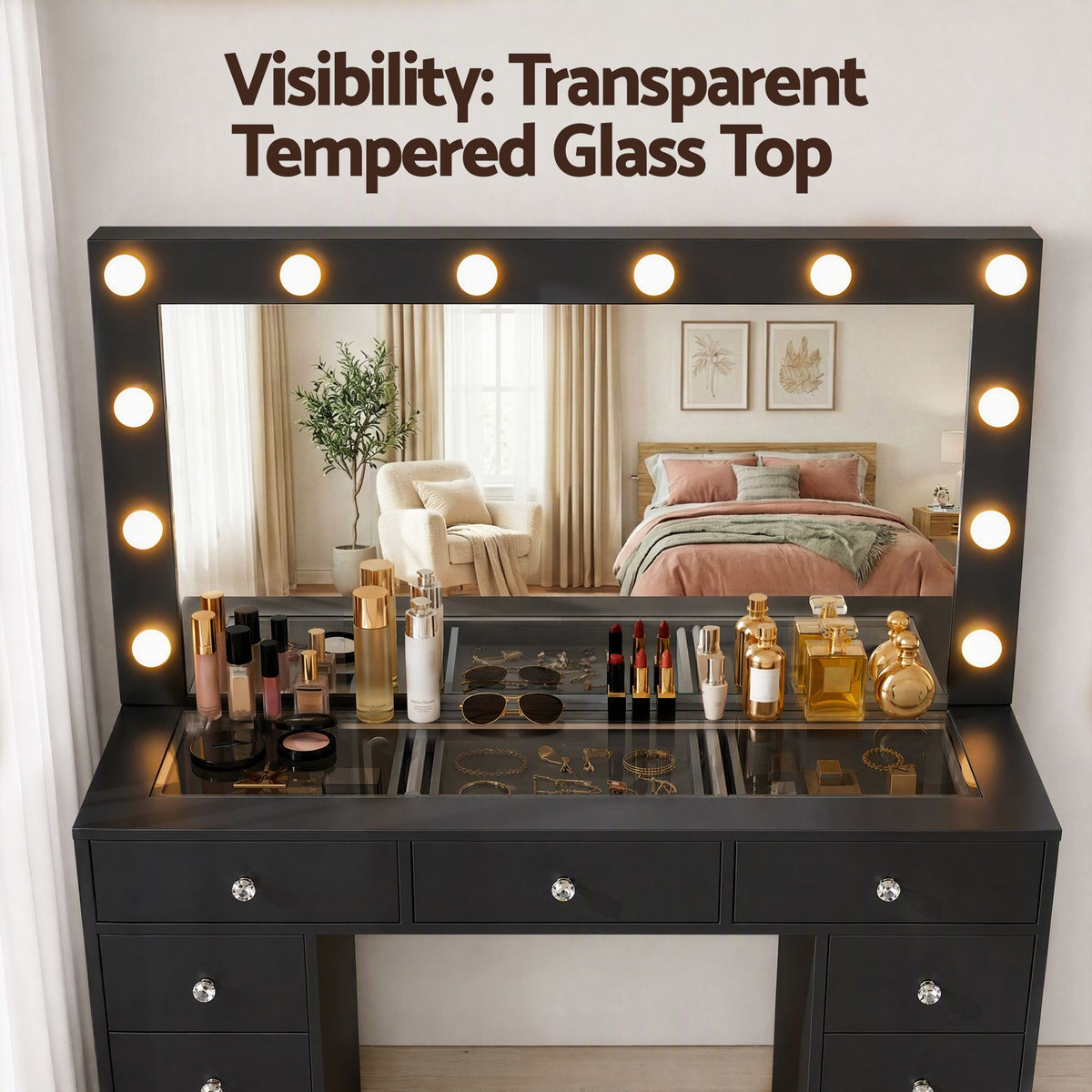 Artiss Dressing Table Charging Station LED Vanity Desk Set – Black